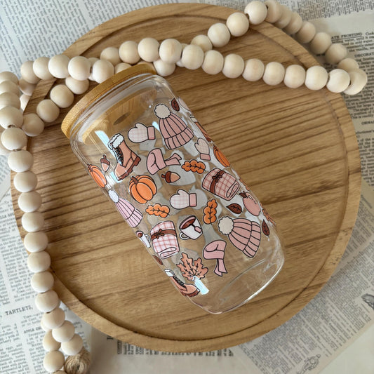 Cozy Fall Glass Can Tumbler