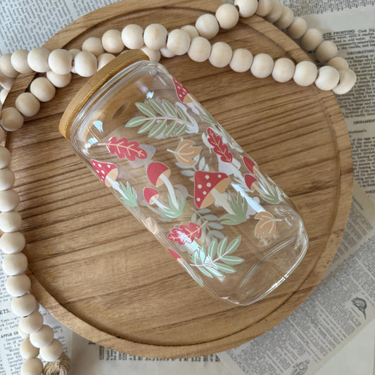 Cute Boho Mushroom Glass Can Tumbler