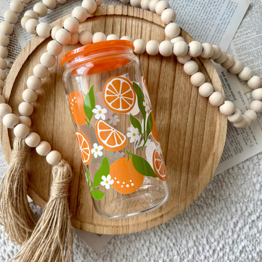 16oz Orange Blossom Glass Can Tumbler